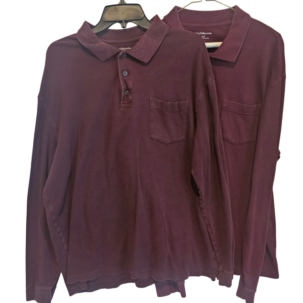 Croft & Barrow Burgundy Long Sleeve Polo Shirt XLT Mens Pocket Cotton